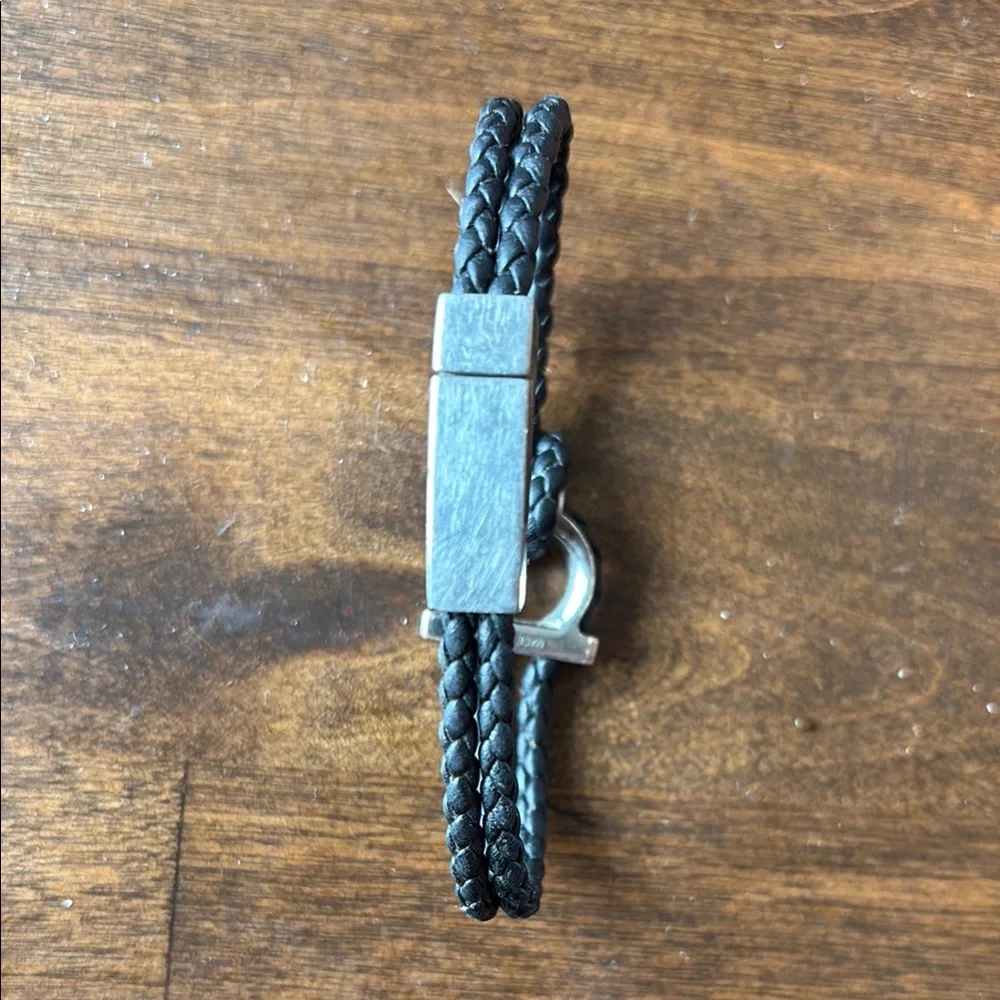 Ferragamo Black Braided Leather Bracelet - Picture 3 of 4
